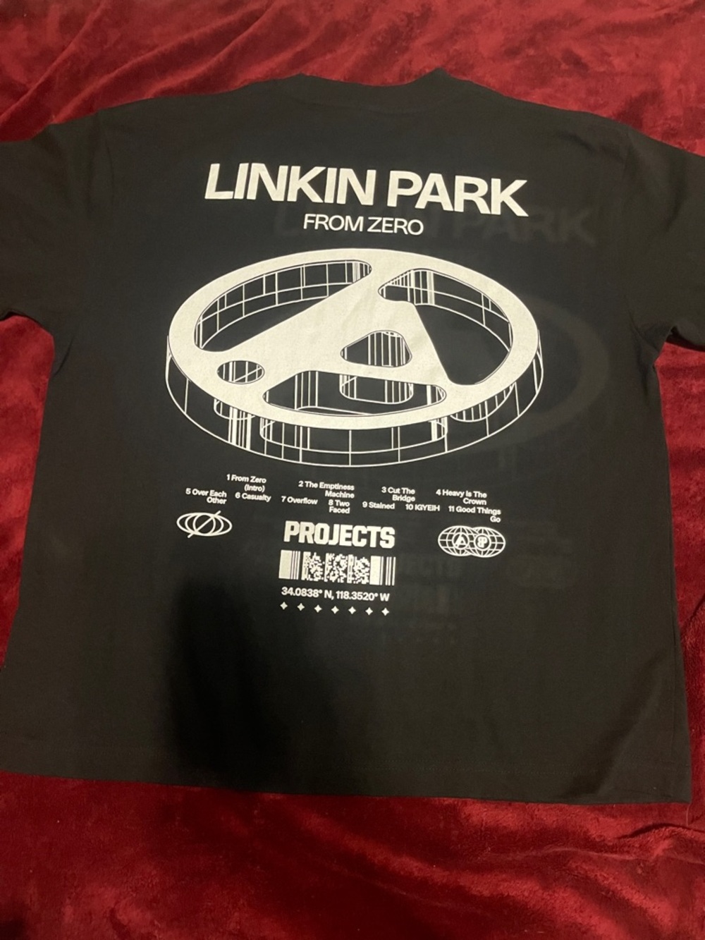 Black Short-Sleeve Band Tee with White Chest Graphic